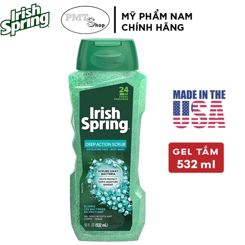 Sữa Tắm nam Irish Spring 532ml Original | Deep Action Scrub | 5in1