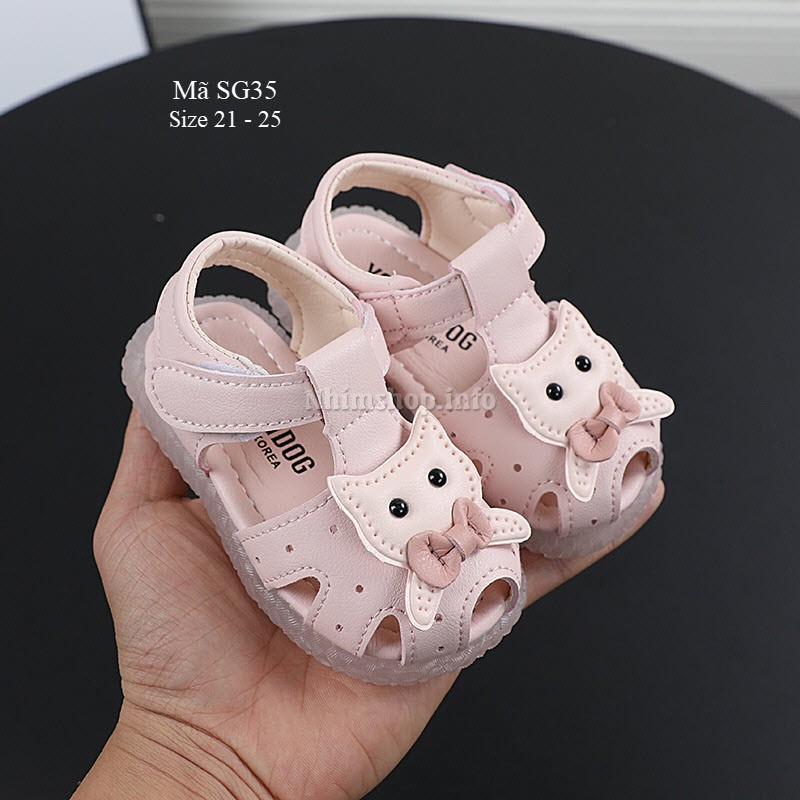 Sandal bé gái 1 - 3 tuổi SG35 da mềm đế ma sát tốt họa tiết mèo dễ thương