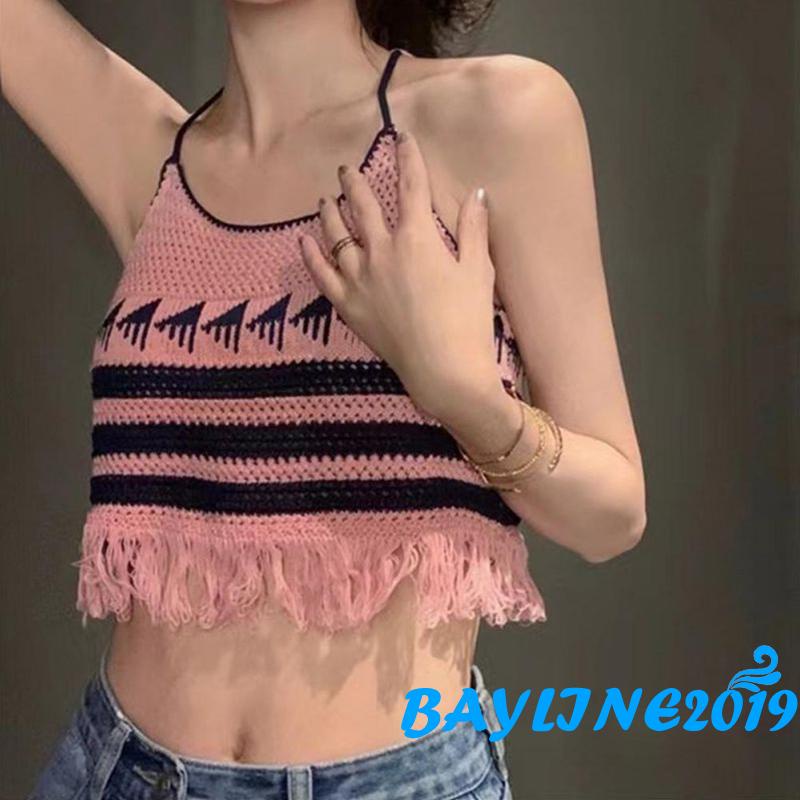 Áo Lửng Cổ Yếm Họa Tiết Sọc Ngang Thời Trang Quyến Rũ Dành Cho Nữ