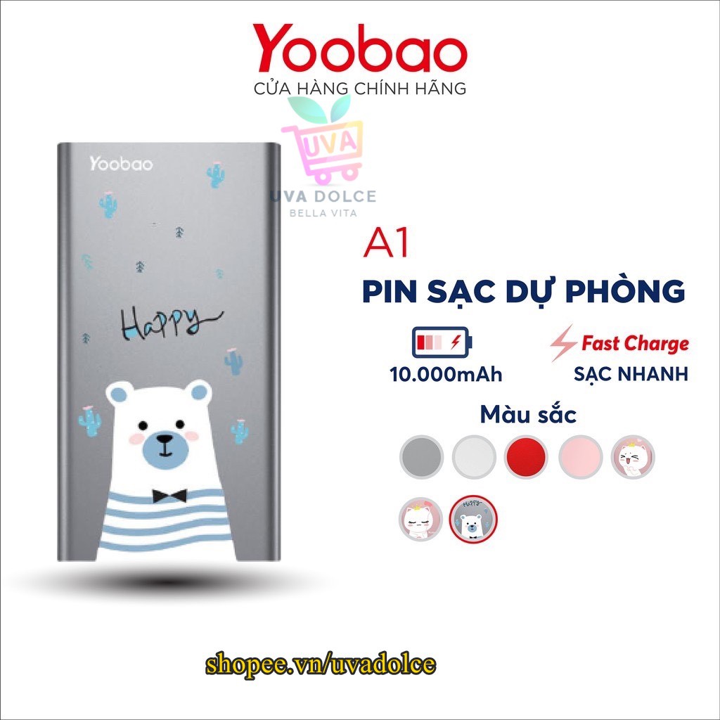 Sạc Dự Phòng 10000mAh Yoobao A1 Siêu Mỏng Chính Hãng [Pin Siêu Trâu] Free Ship