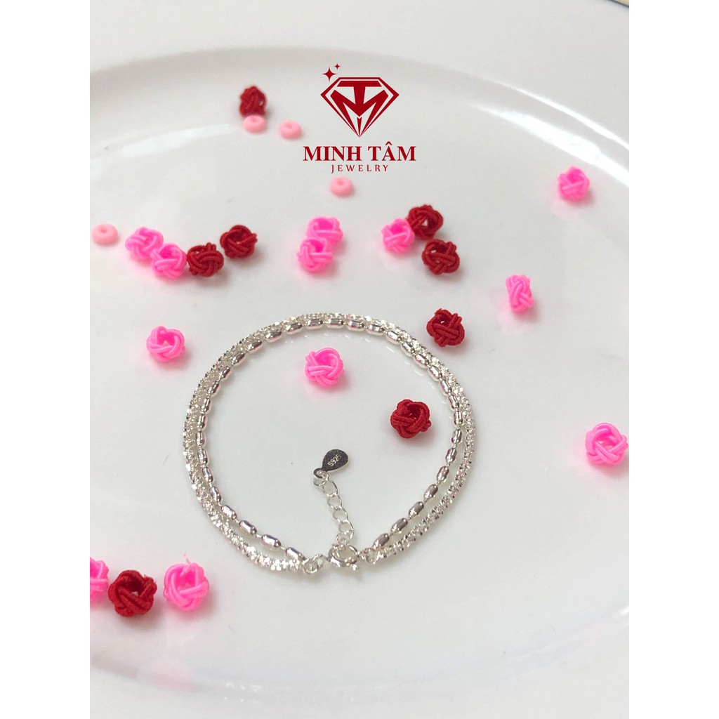 Lắc tay bạc lấp lánh hạt gạo,Lắc tay bạc dây đôi hạt gạo và sợi lấp lánh bạc S925-Minh Tâm Jewelry