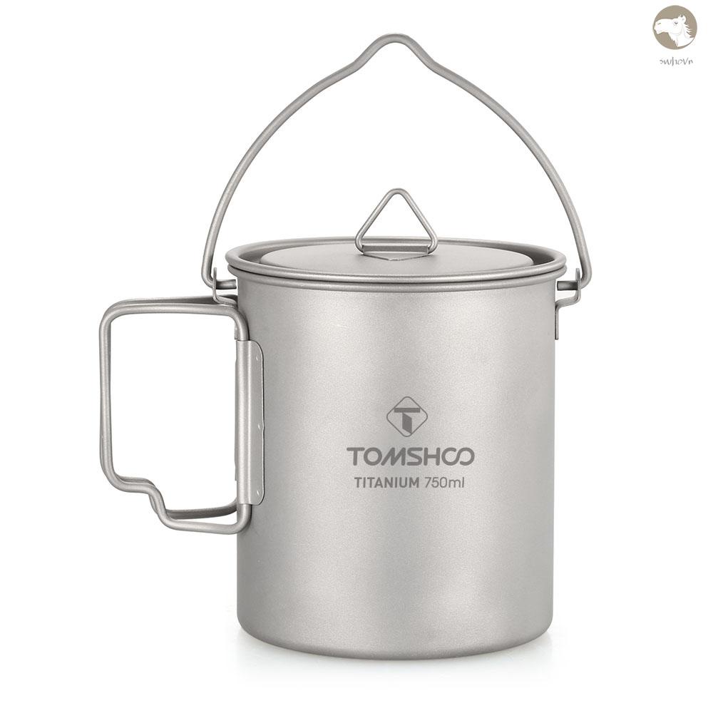 Nồi nước bằng titan 750ml có nắp và tay cầm có thể gấp gọn