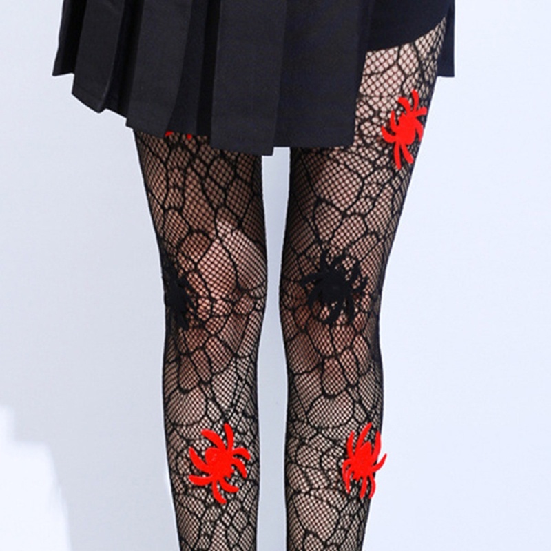 Youyo Quần Tất Lưới Đen Gothic Họa Tiết Cobweb Halloween Cho Nữ