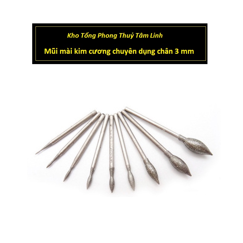Mũi mài kim cương cao cấp chạm khắc ngọc điêu khắc đá chân 3 mm| Kho tổng Phong Thuỷ Tâm Linh