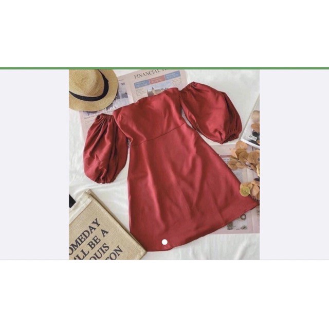 [Mã SKAMA06 giảm 8% tối đa 50K đơn 250K] ĐẦM ĐỎ CÚP NGỰC RỚT VAI TAY PHỒNG | BigBuy360 - bigbuy360.vn