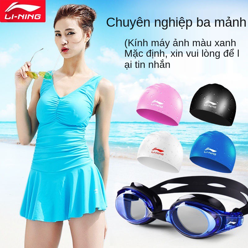 Li Ning Áo tắm Lady Bảo thủ Váy một mảnh mới Cỡ lớn Thu thập và mỏng che bụng Đồ bơi sexy Suối nước nóng