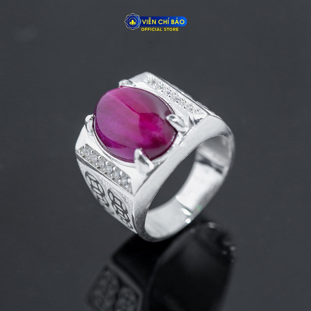 Nhẫn nam đá mắt hổ hồng kim tiền chất liệu bạc 925 thời trang phụ kiện trang sức nam Viễn Chí Bảo N300713