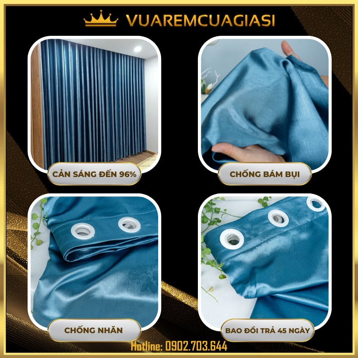 Rèm cửa sổ chính màu xanh dương chống nắng tốt may đục lỗ, rido, dán tường phù hợp trang trí decor Vuaremgiasi