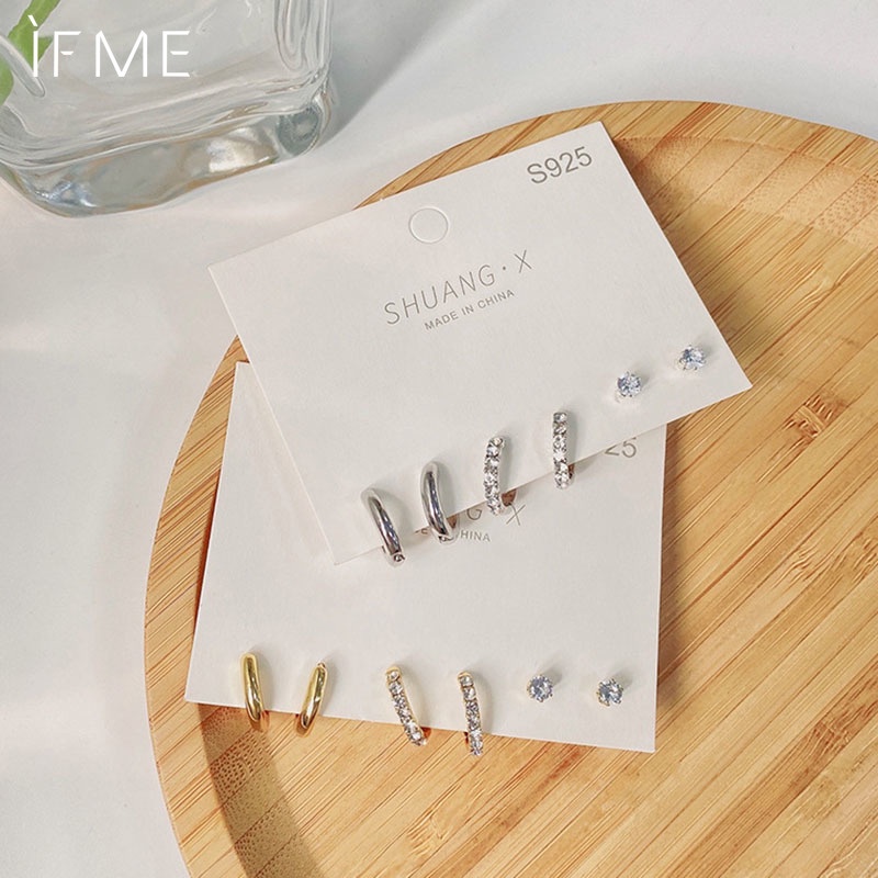 IF ME Set Khuyên Tai Dạng Vòng Xoắn Màu Vàng / Bạc Đơn Giản Dành Cho Nữ