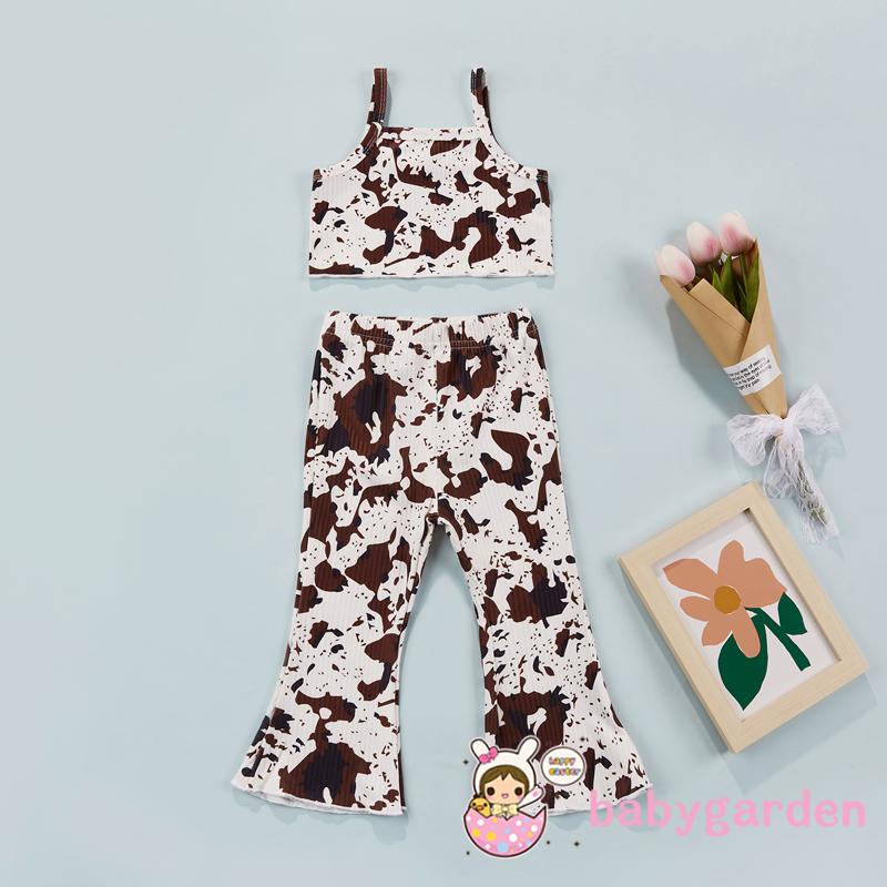 Bộ áo hai dây cổ vuông + quần ống loe in họa tiết xinh xắn cho bé gái