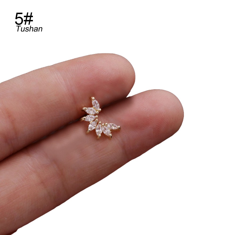 TUSH_1Pc Lady Cubic Zirconia Inlaid Star Moon Ear Stud Earring Piercing Helix Jewelry