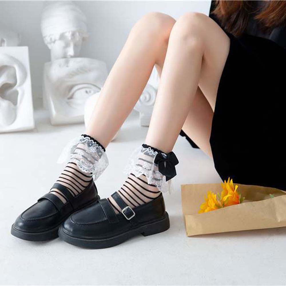 Vớ Cổ Trung Vải Lụa Phối Ren Họa Tiết Chấm Bi Nhiều Màu Sắc Phong Cách Nhật Bản Thời Trang Mùa Hè Cho Nữ