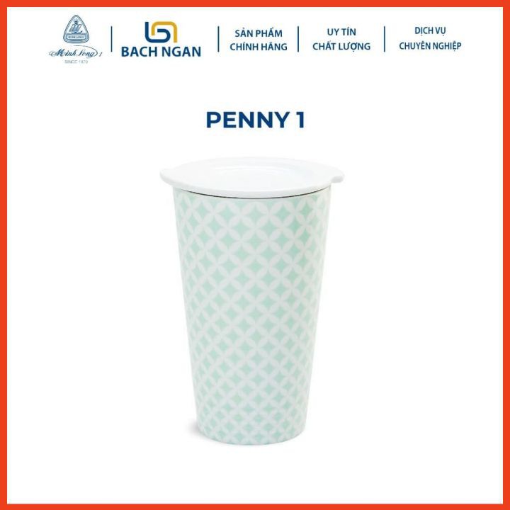 Ly sứ dưỡng sinh Minh Long 0.48 L - Penny 1 có nắp dùng để uống trà, cafe kiểu dáng sang trọng,cao cấp, giữ nhiệt tốt