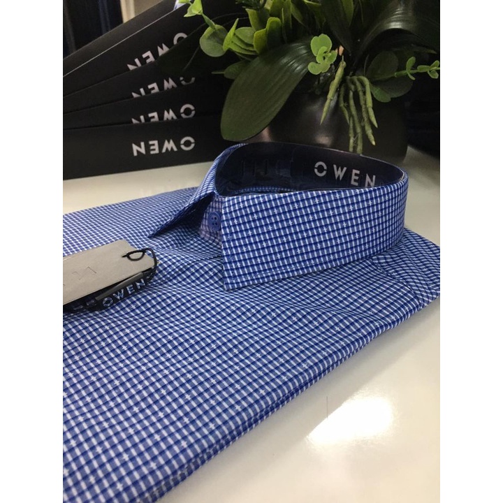 Áo Sơ Mi Nam Dài Tay Owen AR21006DT Somi Công Sở Cao Cấp Màu Kẻ Caro Xanh Navy Dáng Suông Có Túi Vải Sợi Bạch Đàn Mềm Má | BigBuy360 - bigbuy360.vn