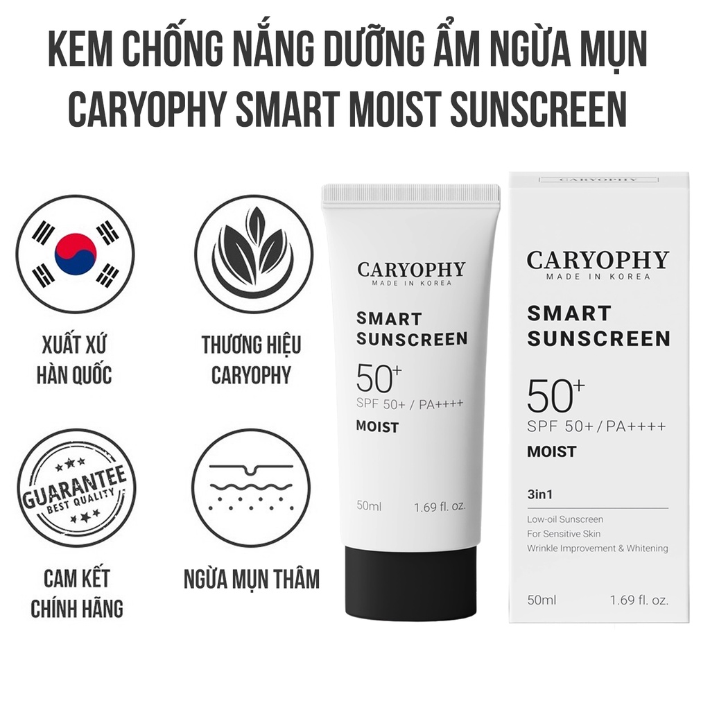 Kem chống nắng dưỡng ẩm ngừa mụn Caryophy Smart Moist Sunscreen SPF50+/PA++++ 50ml