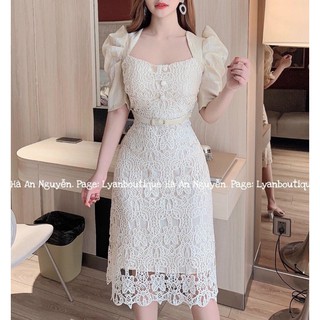 Váy thiết kế ôm ren cao cấp tay bồng pha voan MSHT7