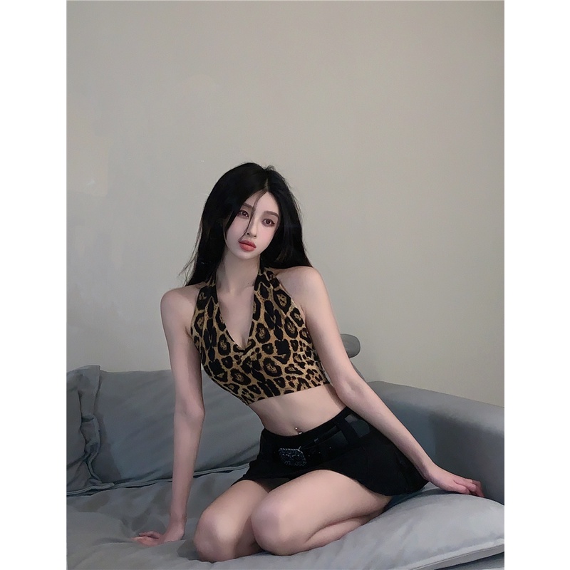 Áo Hai Dây Dáng Ôm In Họa Tiết Da Báo Thời Trang Mùa Hè Phong Cách Đường Phố Hàn Quốc Cho Nữ