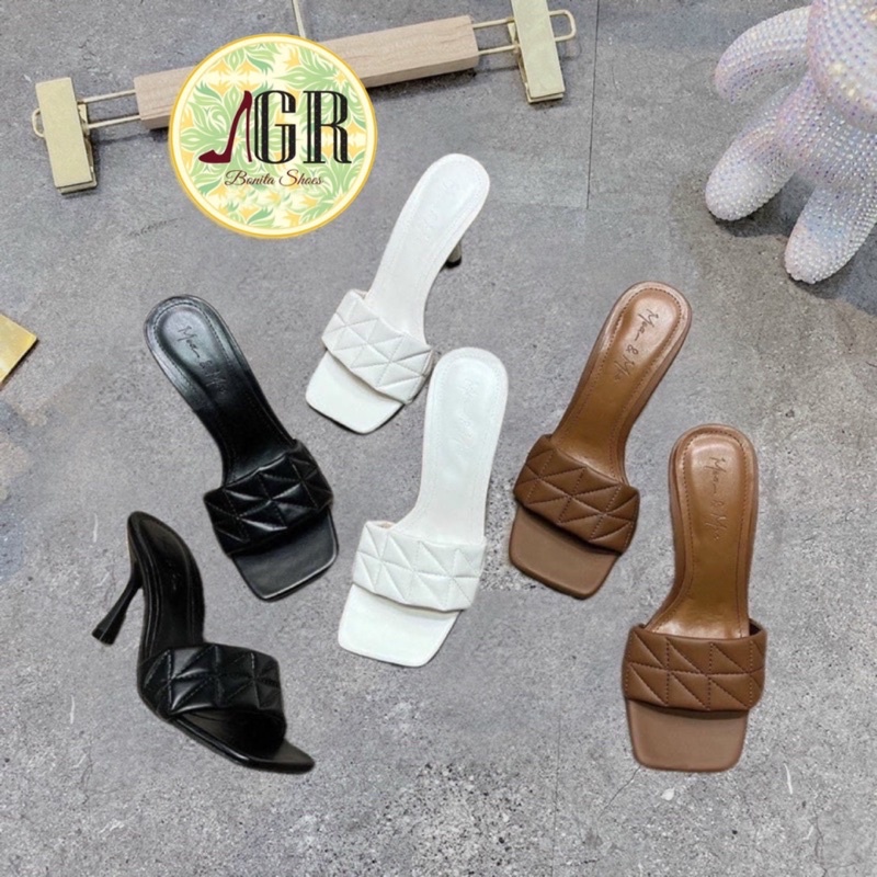 Guốc bản đan phồng X da mềm gót nhọn 6p
