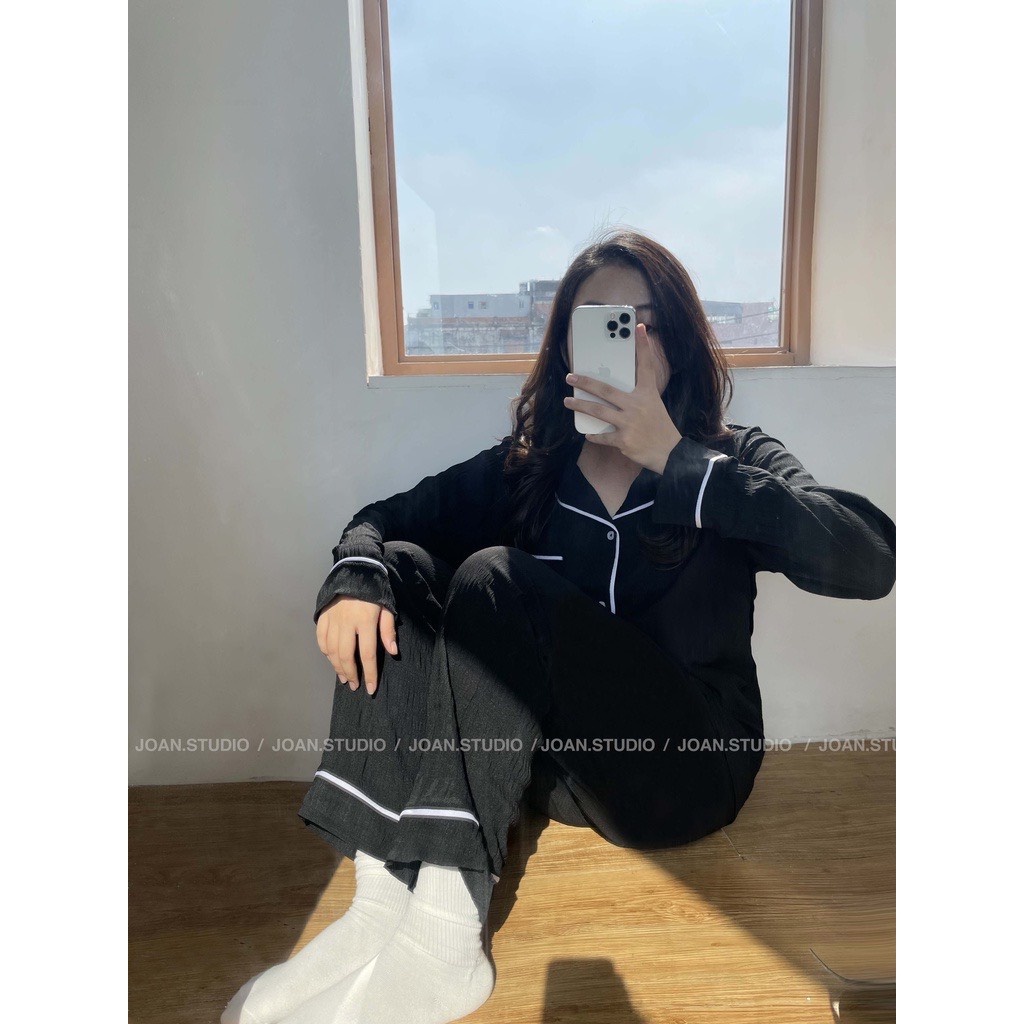Bộ Đồ Ngủ Pijama Mặc Nhà Tay Dài Quần Dài Trơn Chất Đũi Xốp Cao Cấp Có Size,Đồ Bộ Nữ Mặc Nhà Giá Rẻ