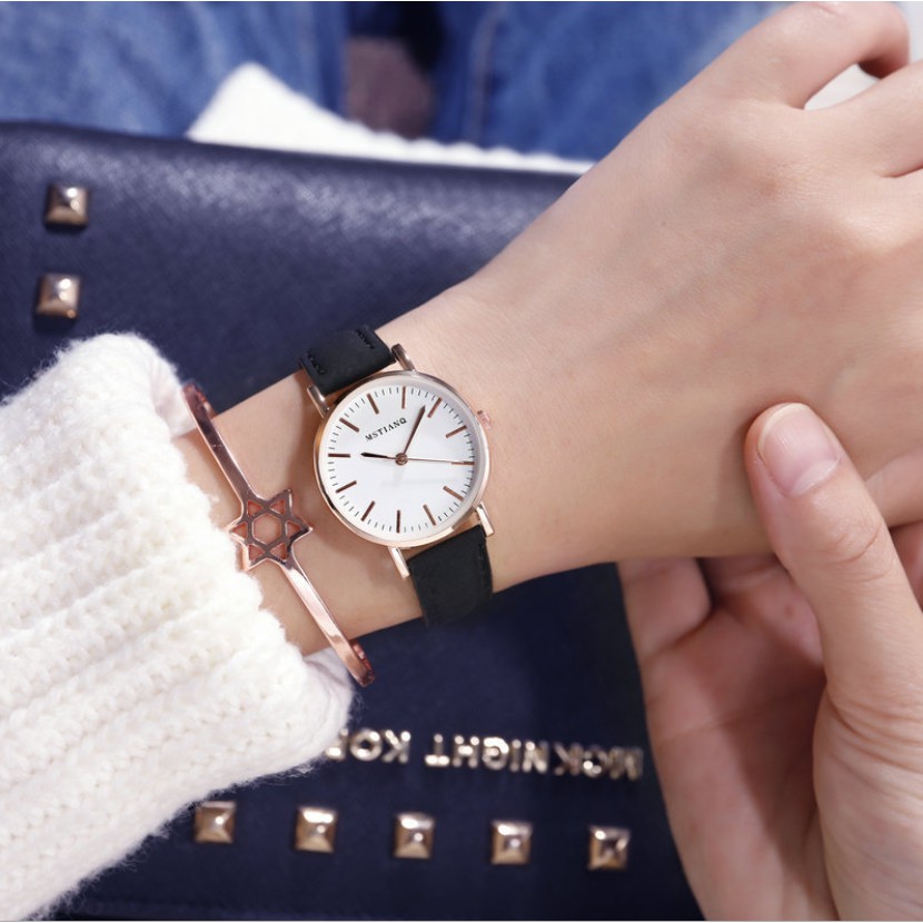 Đồng hồ thời trang nữ Mstianq MS05 chính hãng, dây da mềm, đeo êm tay, mặt vạch tuyệt đẹp, phong cách Hàn Quốc | BigBuy360 - bigbuy360.vn