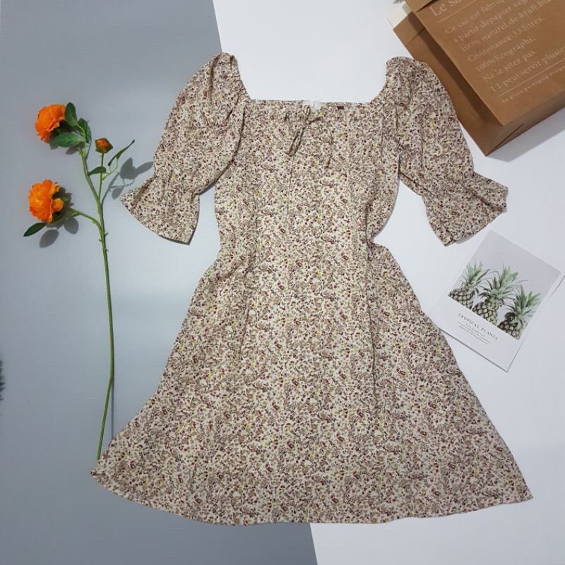 Váy Đầm hoa nhí dáng xòe vintage vải mềm mát | BigBuy360 - bigbuy360.vn