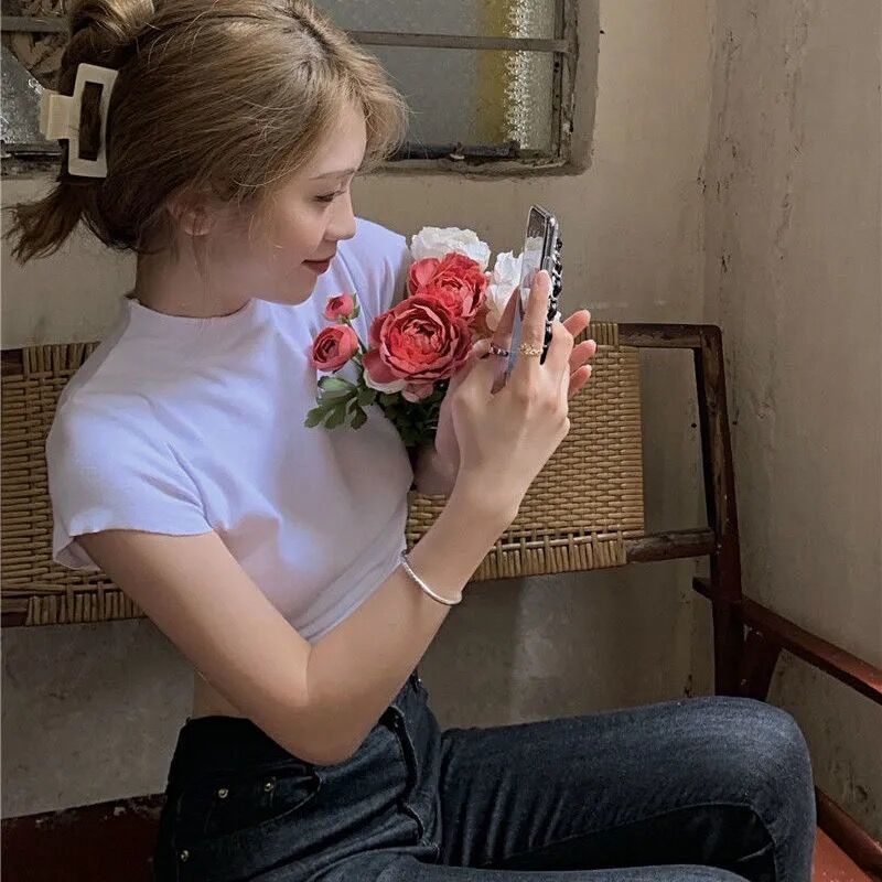 Áo Thun Hai Dây Ngắn Hở Rốn Có Dây Rút Phong Cách Hàn Quốc Gợi Cảm Thời Trang Mùa Hè