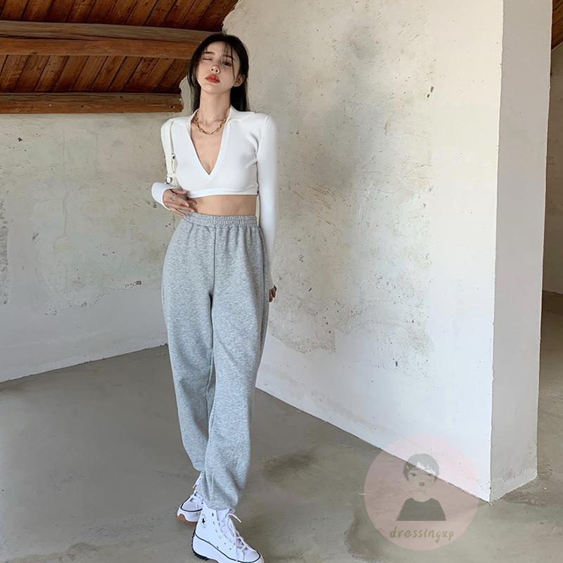 Áo Thun Tay Dài Cổ Chữ V Hở Lưng Màu Trơn Dành Cho Nữ