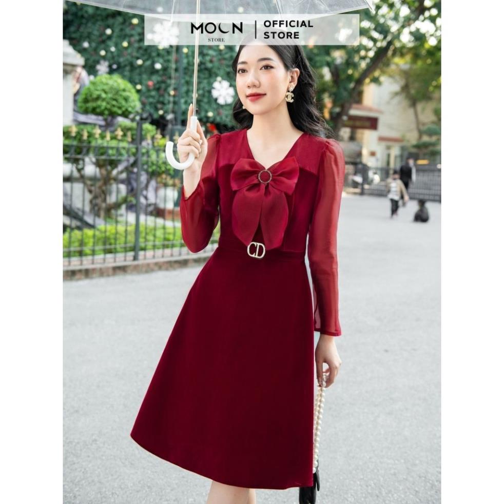VIP Váy Nữ Nhung Màu Đỏ Dáng Dài Tôn Da Tôn Dáng Sang Trọng Dễ Phối Đồ Đầm Công Sở Thu Đông MV221 MOON STORE