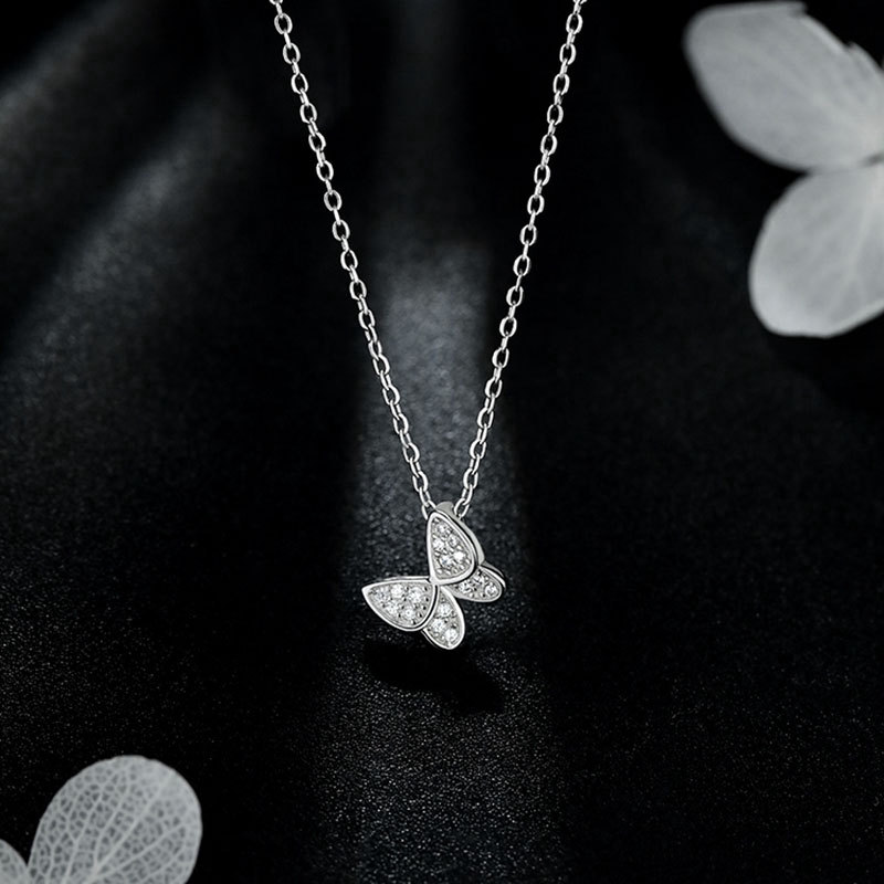 Vòng cổ choker ngắn bằng kim loại màu vàng/bạc phối mặt hình bướm đính zircon kiểu Hàn Quốc cho nữ