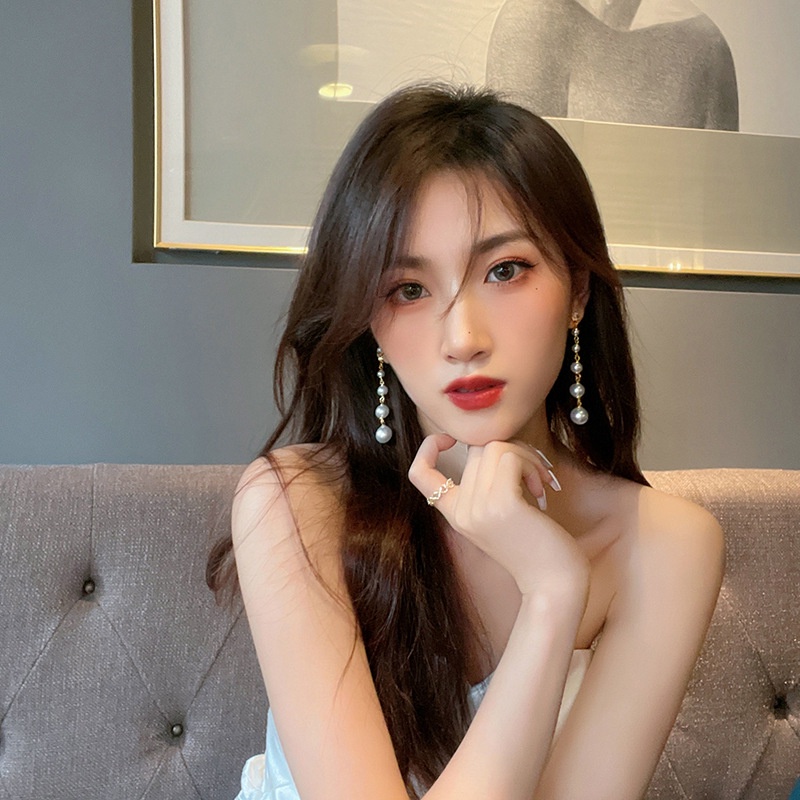 Bông Tai Dáng Dài Đính Ngọc Trai Sang Trọng Thời Trang Cho Nữ