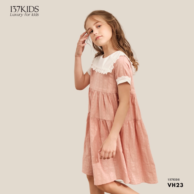 Váy babydoll 137Kids thiết kế nhún bèo dễ thương cho bé gái đi chơi đi dự tiệc