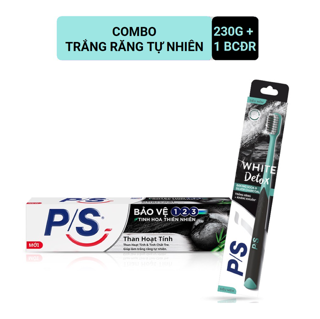 Combo bàn chải đánh răng P/S Detox Trắng răng & Kem đánh răng P/S Than hoạt tính & tre 230g