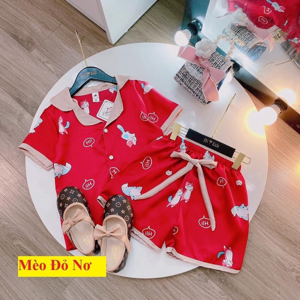 [ 16Kg - 29KG ] Đồ Bộ Bé Gái Pijama Lụa Cao Cấp Tay Ngắn Cho Bé