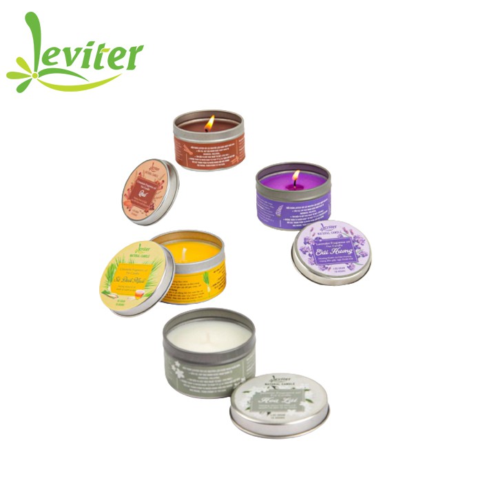 Thanh Lý Combo Nến hộp thiếc Leviter 4 mùi : Oải hương, Hoa Lài, Sả Citrinella, Quế