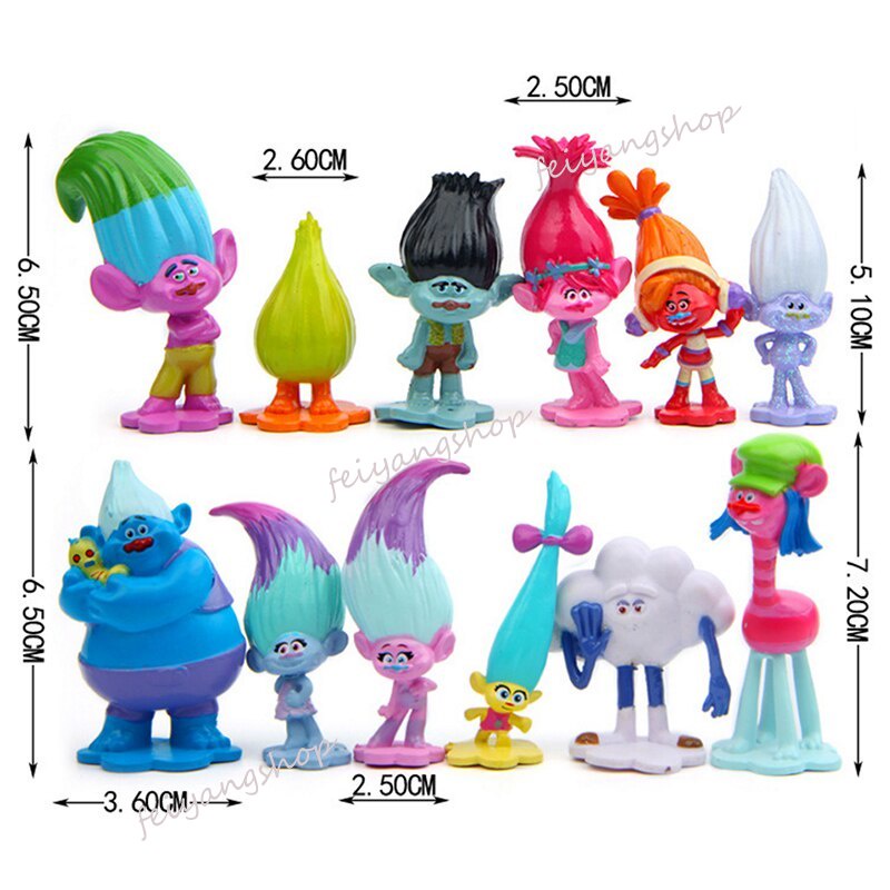 Set 6 / 12 Mô Hình Nhân Vật Phim Hoạt Hình Trolls Bằng PVC