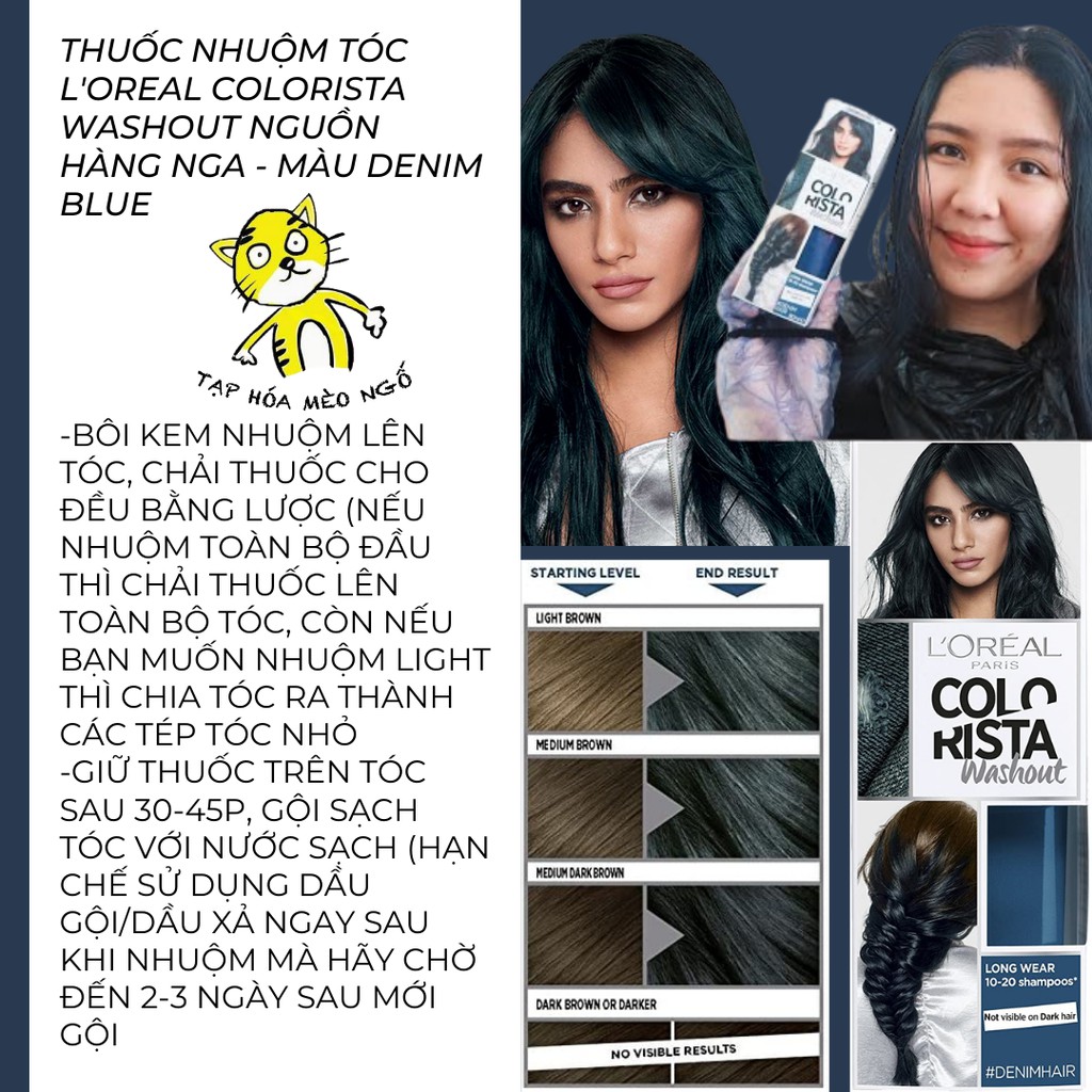 Thuốc nhuộm tóc L'oreal colorista washout nguồn hàng Nga - Màu xanh đen Denim Blue