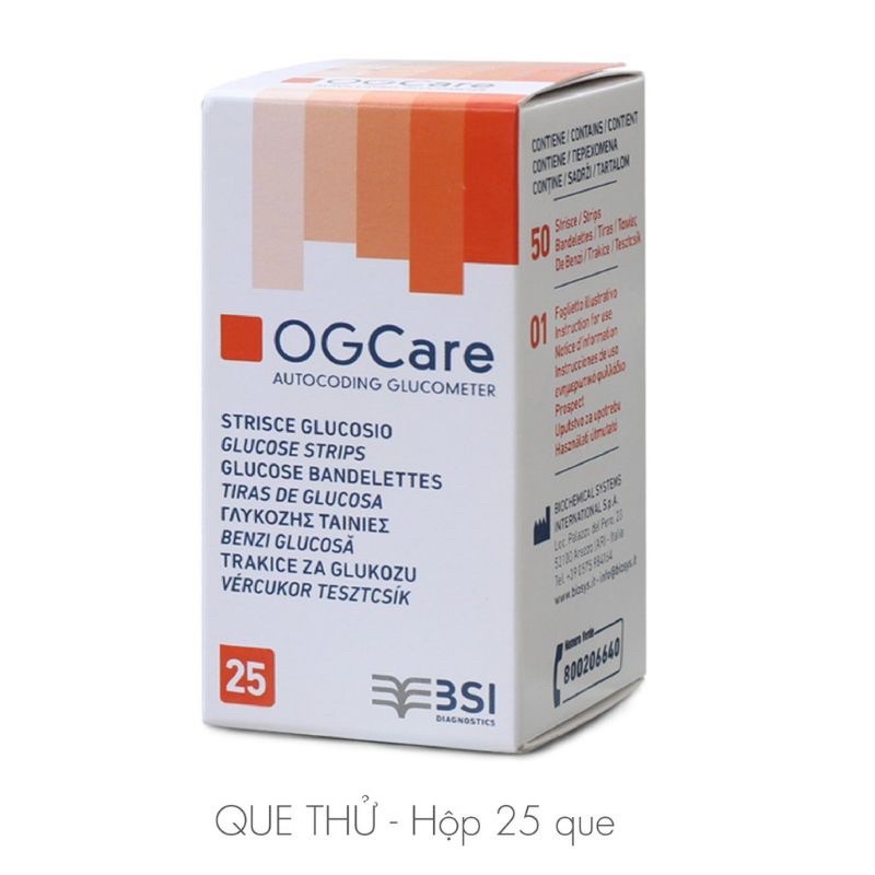 Que Thử đường huyết OG CARE hộp 25 que