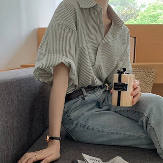 Mùa hè Mỏng Pháp Vintage Sọc Áo Sơ Mi Tay Ngắn Áo Sơ Mi Nữ Top Áo