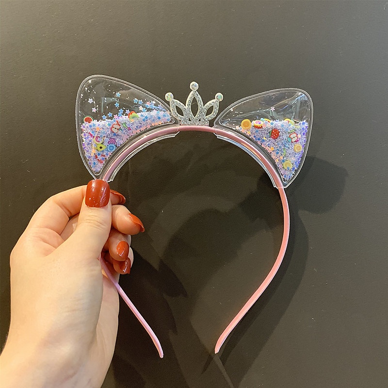 Dễ Thương Băng Đô Tai Mèo Phối Vương Miện Kim Tuyến Xinh Xắn Cho Bé Gái