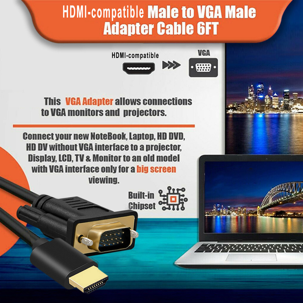 Đầu Chuyển Đổi Từ Cổng Hdmi-Compatible Sang Vga 1080p Tiện Dụng