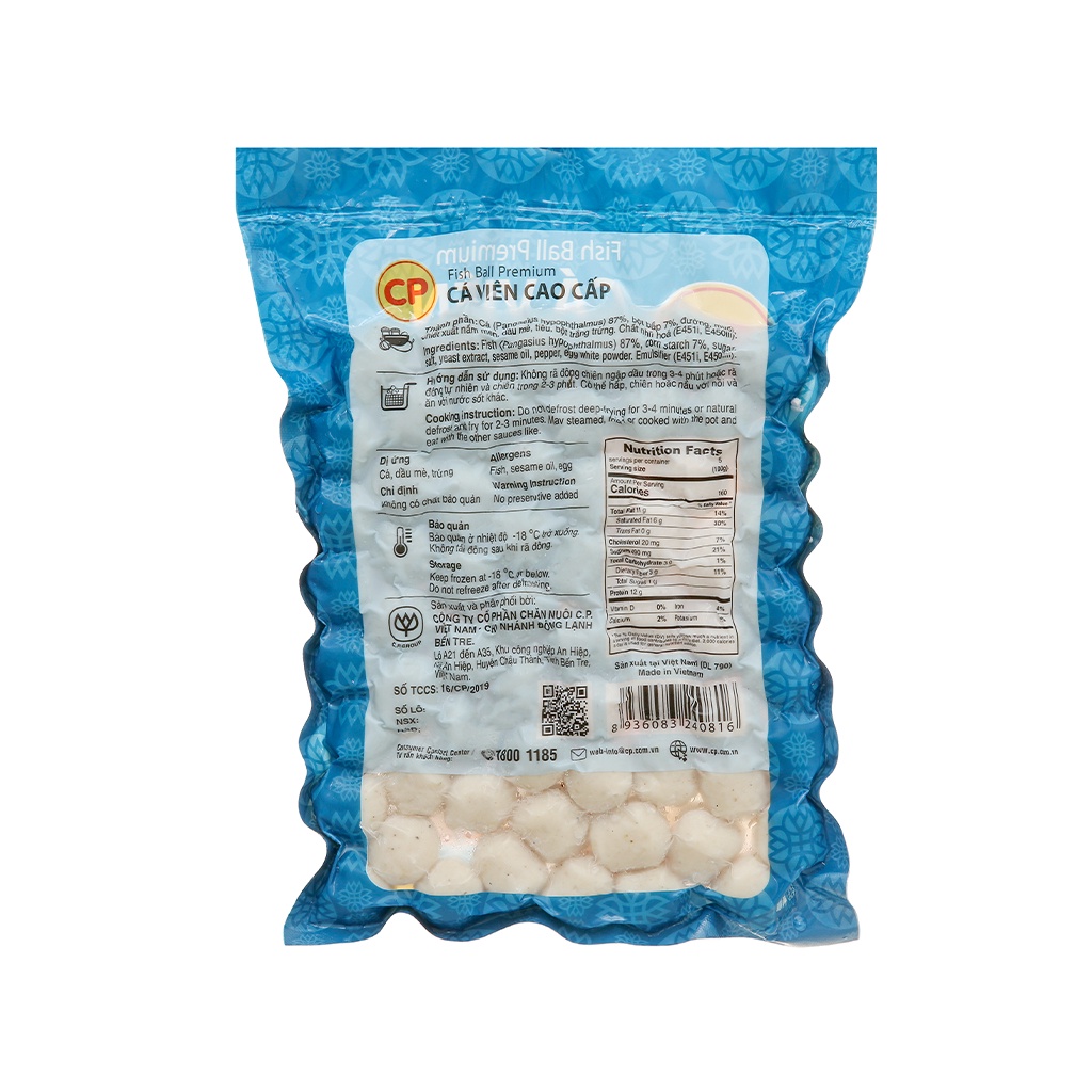 Cá viên cao cấp CP 500g, làm từ cá basa tươi, giòn dai, ngon hơn khi dùng chung bún thái, lẩu thơm ngon đậm vị Ly House