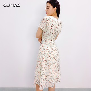Đầm hoa lá cổ trắng GUMAC DA9116_KEM