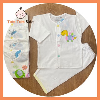 Bộ quần áo sơ sinh dài cotton 100% Tay Dài Cài Nút Giữa Trắng JOU cho bé trai, bé gái- Hàng Việt Nam chất lượng cao