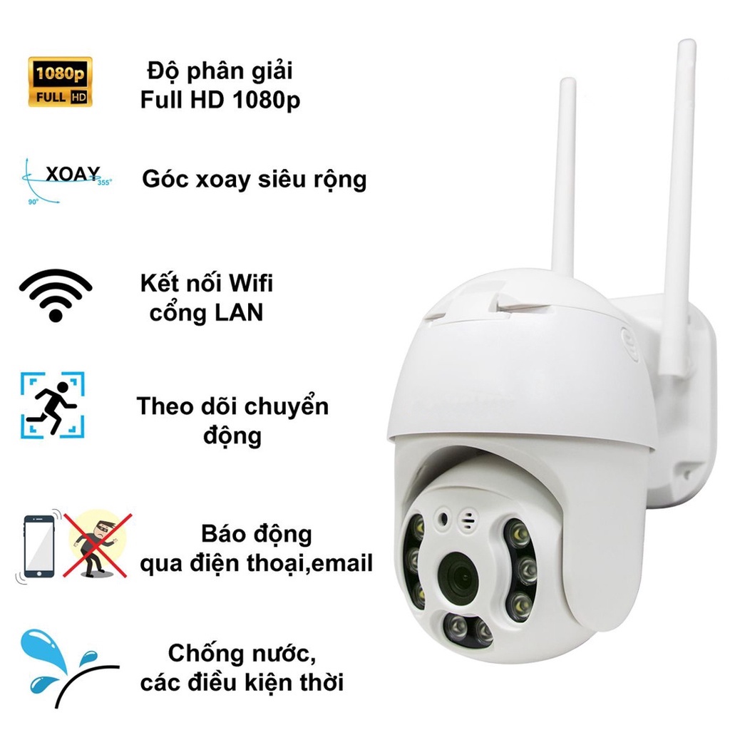 Bảo Hành 1 Năm Camera không dây kết nối IP wifi chống nước ngoài trời đàm thoại cảnh báo chuyển động xoay 360 độ