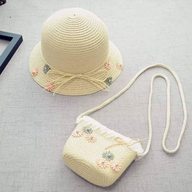 Set nón cói và túi đi biển cho bé