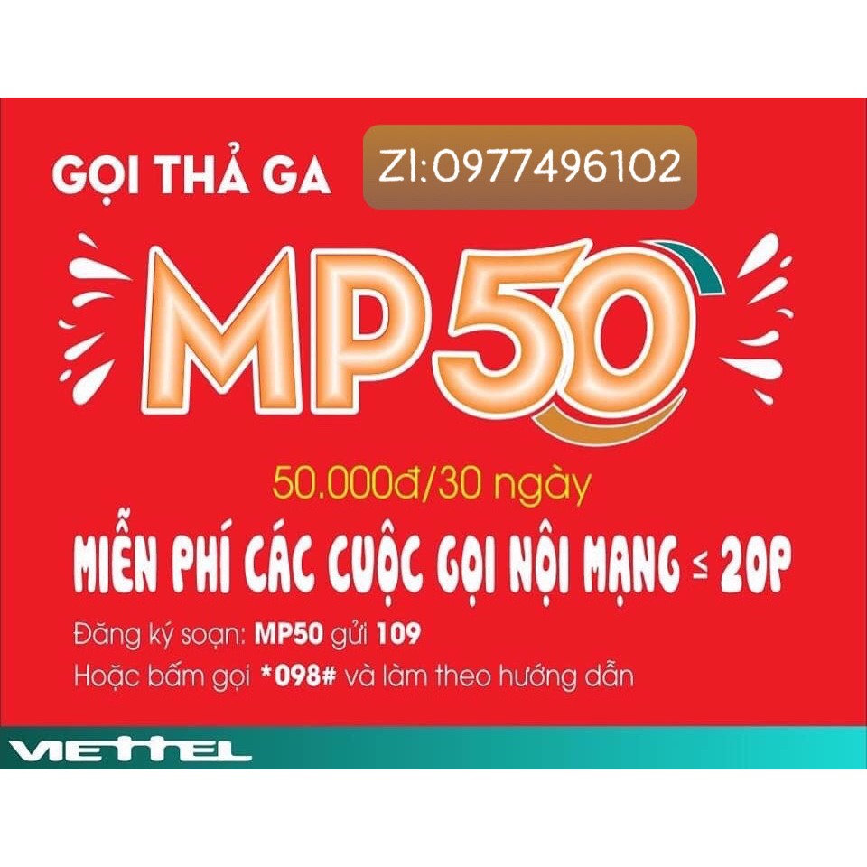 [Sim viettel] Gói Mp50 Chỉ với 50k tha ga  liên lạc suốt tháng gọi nội mạng