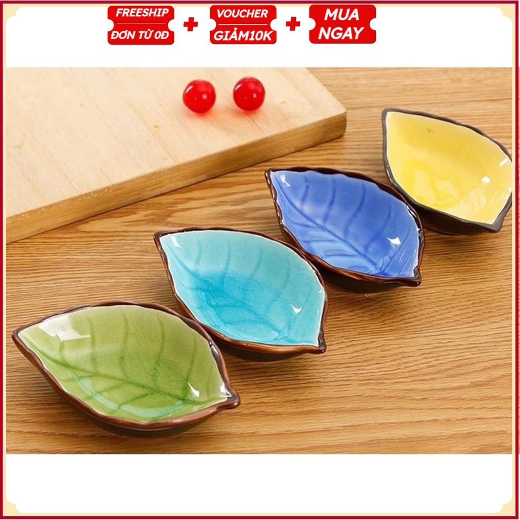 #Đĩa Khay Đựng Gia Vị Sứ Ceramic 1 Ngăn HÌNH CHIẾC LÁ - Chén Bát Nhỏ Đựng Nước Mắm Chấm Đồ Ăn