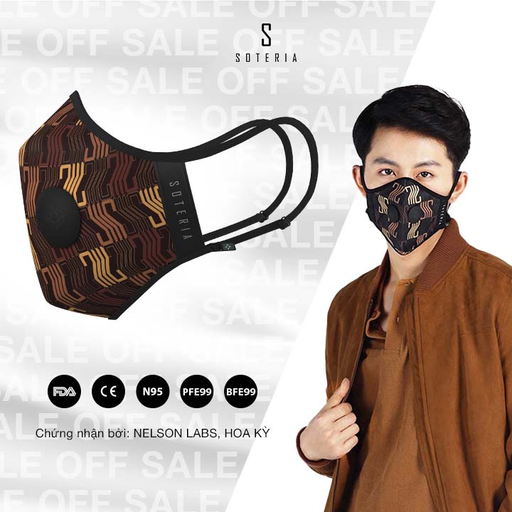 Khẩu trang tiêu chuẩn Quốc Tế SOTERIA Signature ST145 - Bộ lọc N95 BFE PFE 99 lọc đến 99% bụi mịn 0.1 micro- Size S,M,L