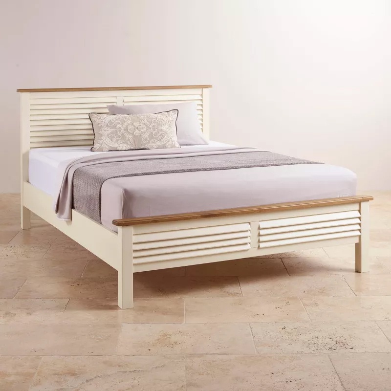 Giường ngủ gỗ sồi IBIE Shutter màu trắng nóc sồi, tùy chọn kích thước