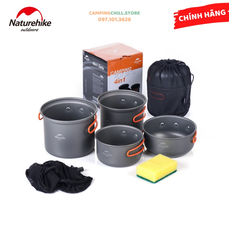 BỘ 4 NỒI DÃ NGOẠI, CAMPING NATUREHIKE NH15T401-G